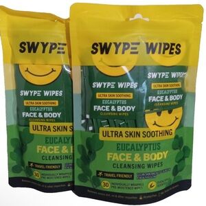 Swype Wipes- Eucalyptus Face & Body Cleansing Wipes 2x 30 wipes